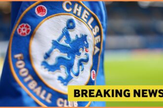 Chelsea FC flag and breaking news banner