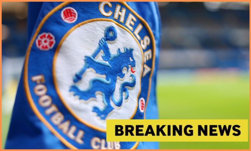 Chelsea FC flag and breaking news banner