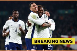 Morgan Rogers and Eberechi Eze celebrate with England