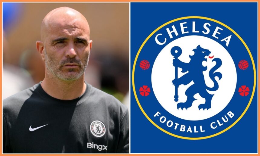 Enzo Maresca and the Chelsea FC logo