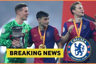 Marc-Andre ter Stegen celebrates with his Barcelona teammates