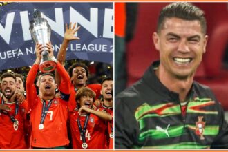 Cristiano Ronaldo celebrates winning the Nations League