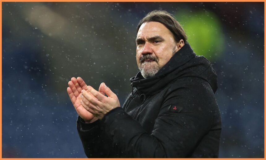 Leeds United manager Daniel Farke applauds the fans
