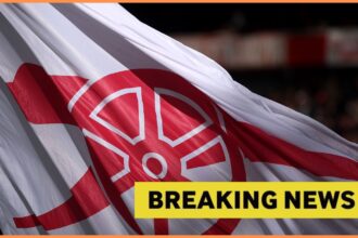 Arsenal flag at the Emirates Stadium with yellow