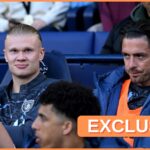 Erling Haaland and Jack Grealish on the Manchester City bench