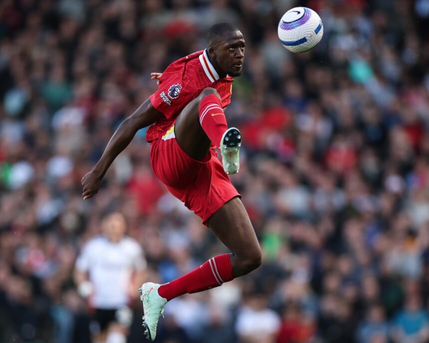 Ibrahima Konate in action for Liverpool against Fulham