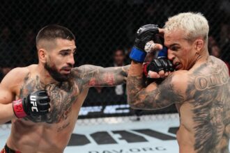 Ilia Topuria sleeps Charles Oliveira with brutal knockout, nearly brawls with Paddy Pimblett after UFC 317 main event