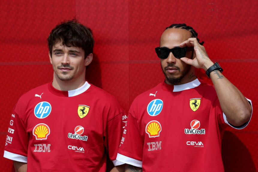 Lewis Hamilton and Charles Leclerc take £3m Ferrari supercar for spin
