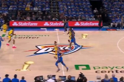 NBA Finals logo on court 2025