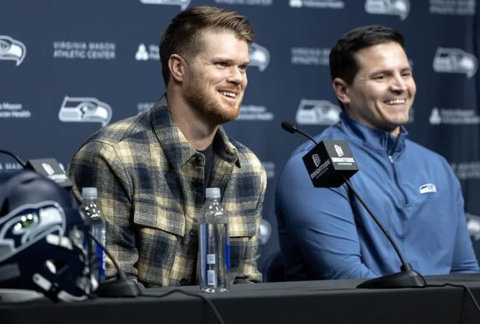 Sam Darnold and Mike Macdonald pic