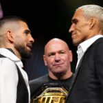 Watch Ilia Topuria, Charles Oliveira exchange words during faceoff ahead of UFC 317