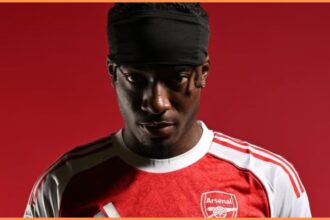 Noni Madueke in his official Arsenal photoshoot