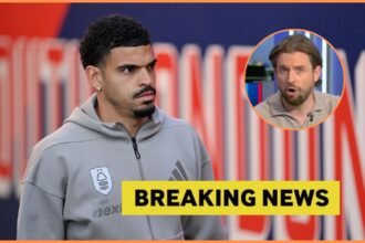 Morgan Gibbs-White of Nottingham Forest, plus breaking news banner