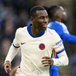 Nicolas Jackson celebrates a goal for Chelsea