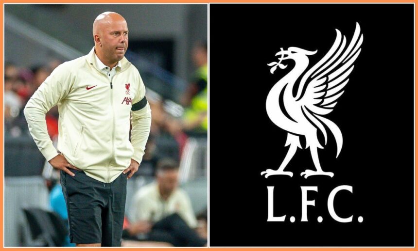 Arne Slot and the Liverpool FC logo