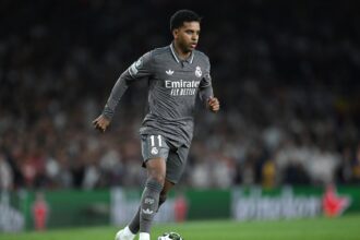 Rodrygo Goes in action for Real Madrid against Arsenal in the Champions League last season