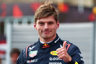 Max Verstappen celebrates pole