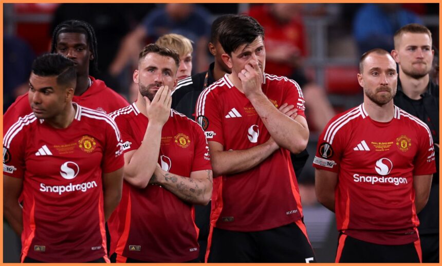 Harry Maguire and Luke Shaw react to Man United