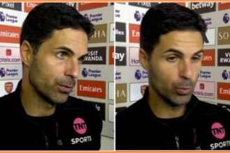 Mikel Arteta speaking in his post-match interview