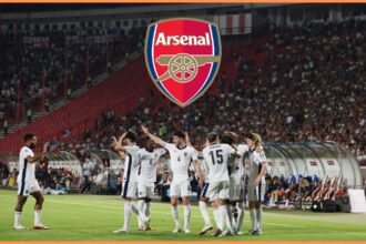 England players celebrate against Serbia