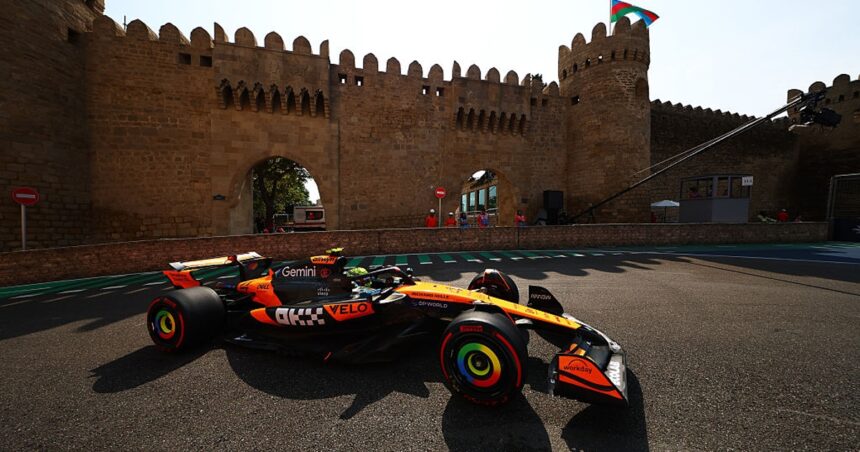 Norris tops Baku FP1 after long delay to fix curbing