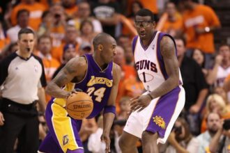 Los Angeles Lakers icon Kobe Bryant playing against former Phoenix Suns star Amar'e Stoudemire in the 2010 Playoffs.