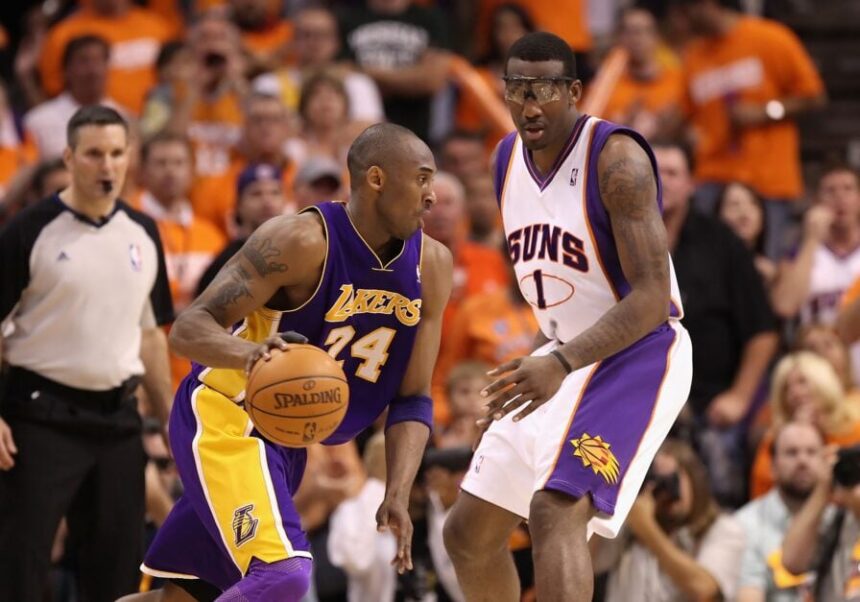 Los Angeles Lakers icon Kobe Bryant playing against former Phoenix Suns star Amar'e Stoudemire in the 2010 Playoffs.