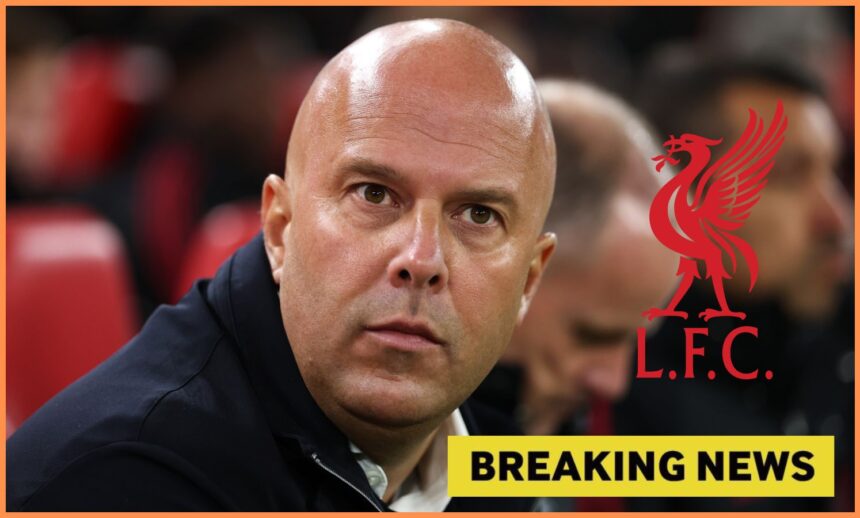 Arne Slot, Liverpool logo, and