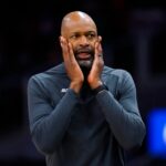 Head coach Jamahl Mosley of the Orlando Magic reacts during the second quarter against the Atlanta Hawks at State Farm Arena.