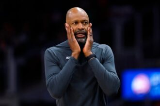Head coach Jamahl Mosley of the Orlando Magic reacts during the second quarter against the Atlanta Hawks at State Farm Arena.