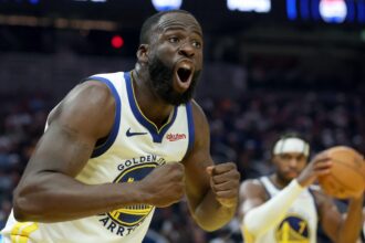 Draymond Green #23 of the Golden State Warriors complains about a call during the first half of their game against the Denver Nuggets at Chase Center on October 23, 2025 in San Francisco, California.
