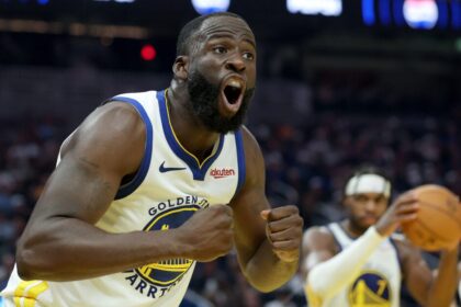 Draymond Green #23 of the Golden State Warriors complains about a call during the first half of their game against the Denver Nuggets at Chase Center on October 23, 2025 in San Francisco, California.