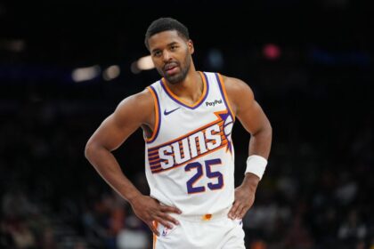 Jared Butler #25 of the Phoenix Suns looks on during the second half of the preseason NBA game against the Los Angeles Lakers at Mortgage Matchup Center on October 14, 2025 in Phoenix, Arizona.