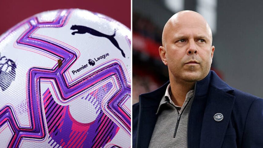 Split image of Premier League ball and Arne Slot