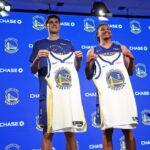 Golden State Warriors' summer league roster member and 2nd round draft picks Alex Toohey and Will Richard during press availability at Chase Center in San Francisco on Monday, June 30, 2025.