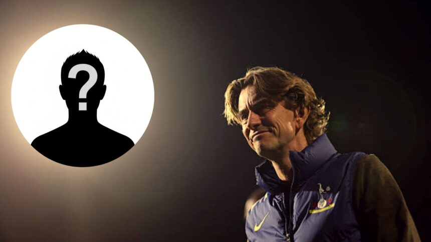 Tottenham manager Thomas Frank with overlay of mystery player