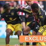 Kobbie Mainoo in action for Man United vs Brentford