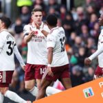 Arsenal players celebrating after scoring vs Burnley