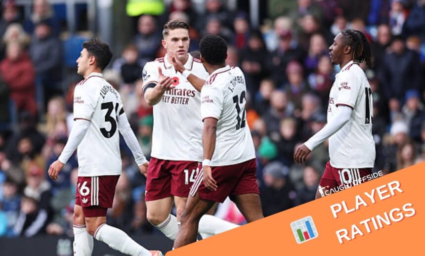 Arsenal players celebrating after scoring vs Burnley