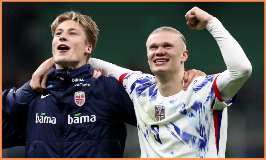 Erling Haaland celebrates Norway