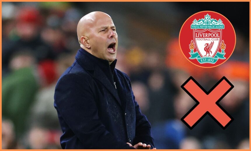 Arne Slot reacts during a Liverpool match