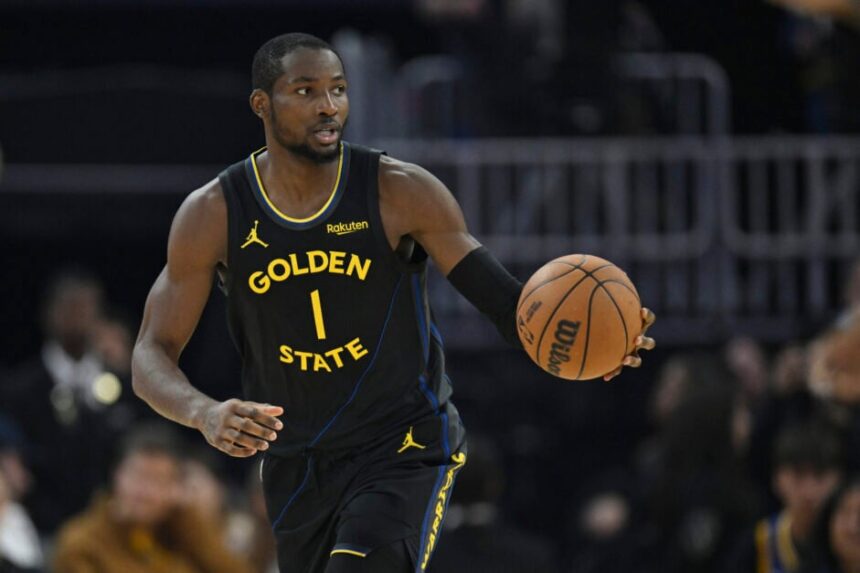 Jonathan Kuminga #1 of the Golden State Warriors dribbles against the Indiana Pacers in the second quarter at Chase Center on November 09, 2025 in San Francisco, California.