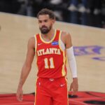 Atlanta Hawks guard Trae Young on the court playing against the Chicago Bulls.