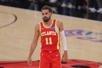 Atlanta Hawks guard Trae Young on the court playing against the Chicago Bulls.