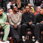 In first half action, watching the action from the bench left to right are Brandon Ingram (3) of the Toronto Raptors, Immanuel Quickley , RJ Barrett and Scottie Barnes.