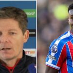 Split image of Oliver Glasner at his press conference and Marc Guehi in action for Crystal Palace